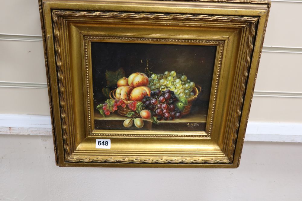 A. Miller, four oils on board, Still lifes of fruit, 19 x 24cm